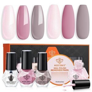 Nail Polish Set 3 Colors, Nude Grey,‎ Glazed Pearl, Pink Iridescent, Top coat